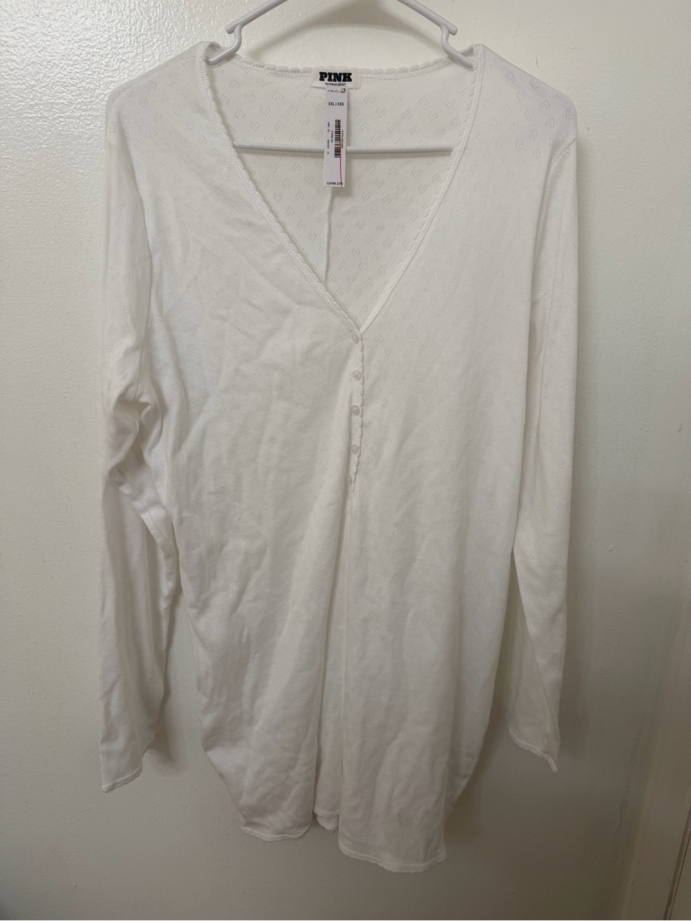 PINK Victoria's Secret White Long-Sleeve V-Neck Sleep Romper